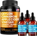 4- in-1 Liquid Biotin Colagen Keratin Saw Palmetto Drops (2 fl oz - 3 Pack) & 5- in-1 Ceylon Cynamon w Turmeric & Ginseng Root (120ct) Bundle - Włosy, Skóra, paznokcie, i suplement wsparcia immunologicznego