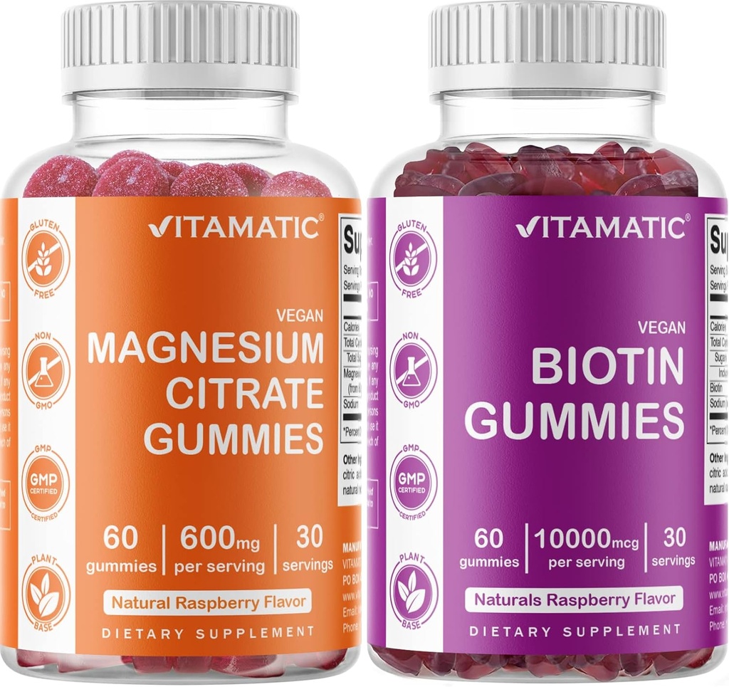 Witaminowe gumki magnezowe i gumki do biotin - po 60 wegan każdy