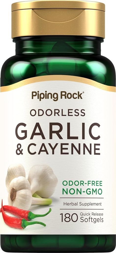 Piping Rock Odorless Czosnek Softgels 124; 180 Softgels Description 124; Suplement z Cayenne Extract Description 124; Allium Sativum Description 124; Non-GMO, Gluten Free