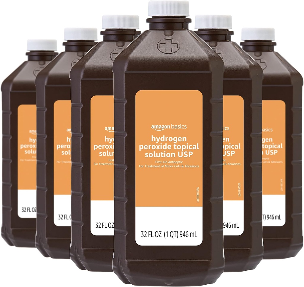 Podstawy Nadtlenek wodoru Rozwiązanie miejscowe USP, Unflavored, 32 Fl Oz, Opakowanie po 6