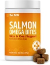 Pet MD Salmon Omega Bites for Dogs - Skin and Coat Supplement with Omega 3 & 6 for Dogs Plus DHA & EPA - Promotes Allergy & Dry Skin Relief - 60ct