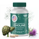 Choline Bitartrate 500MG - Premia Suplementy Choliny - Suplement wsparcia wątroby i suplementy pęcherzyka żółciowego - Colina Suplemento 500 mg Orgánica - Witamina Mózgu dla Pamięci i Focus - 60 Czapki Choliny
