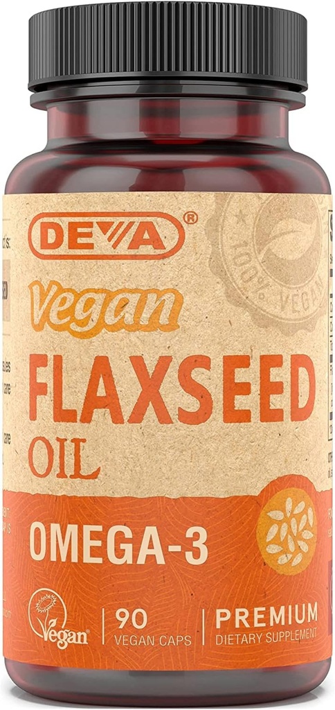 Deva Vegan Vitamin Flax Seed Oil, 500 MG, Vegan, 90 Vcap (4 opakowania)