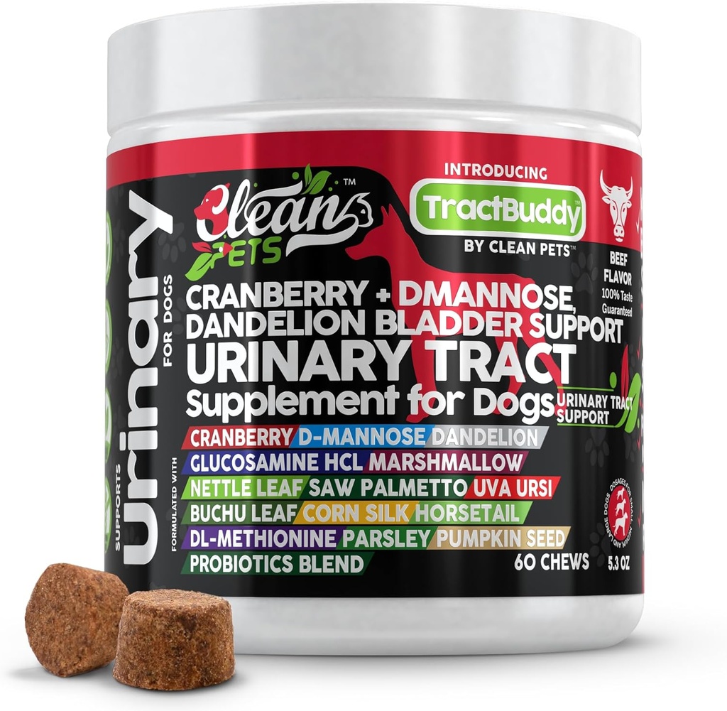 Żurawina dla psów Urynary Tract Wsparcie 124; D- Mannose UTI Bladder Stones Dandelion Glukozamina HCL Marshmallow Nettle Leaf Saw Palmetto Uva Ursi Buchu Horsetail Metionine Pietruszka Suplement
