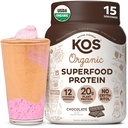KOS Plant Protein Based Powder, Czekolada USDA Organic - Niskie mieszanka białka Pea Carb, Wegan Superfood z witamin i minerałów - Keto, Soy, Dairy Free - Meal Replacement for Women & Men - 15 Służenia