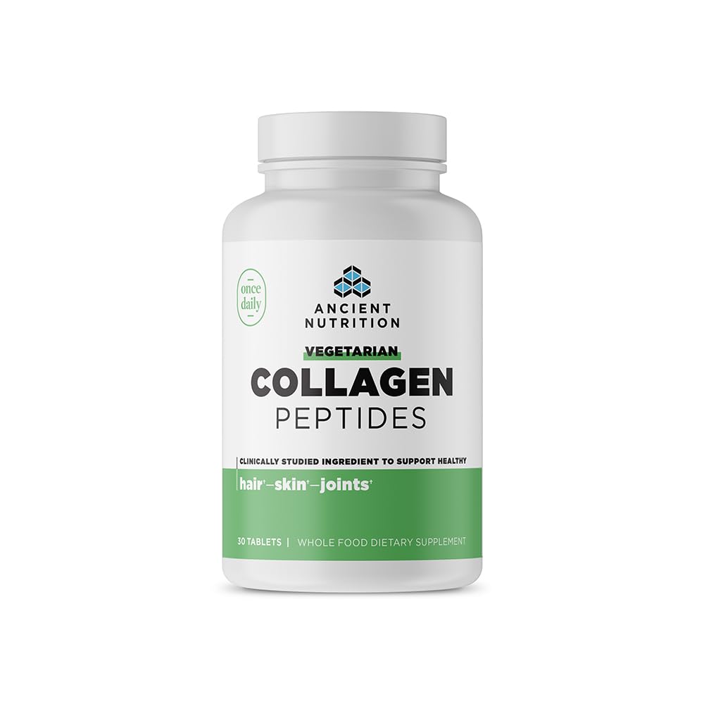 Ancient Nutrition Vegetarian Collagen Peptydes, Collagen Peptydes Tablets, Collagen z prebiotyki i probiotyki, Wspiera zdrową skórę, Włosy, Łączniki, trawienie, Kapsułki wegetariańskie, 30 Hrabia