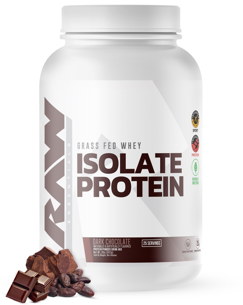 RAW Serwatka Izolacja proszku protein, ciemna czekolada - 100% Grass- Fed Sports Nutrition Serwatka Białko proszku do wzrostu i odzyskiwania mięśni - Niski - Tłuszcz, Niskie węglowodory, Naturalnie aromat i słodzone - 25 Słupki
