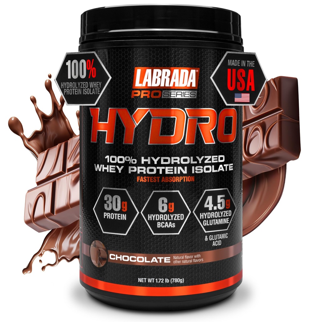 Labrada Hydro 100% Czysty hydrolizowany proszek z izolatu białka serwatki, Laktoza wolna, Najszybsza trawienie, Natychmiastowe mieszanie, Pyszny smak 20 Serws (Czekolada)