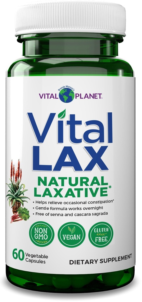 Vital Planet - Vital Lax Natural Laxative Cleanse Supplement for Ocasional Conservation, with Magnezu Hydroxide, Slippery Elm, Aloe, and Triphala to Support Bowel Regularity 60 Kapsułki