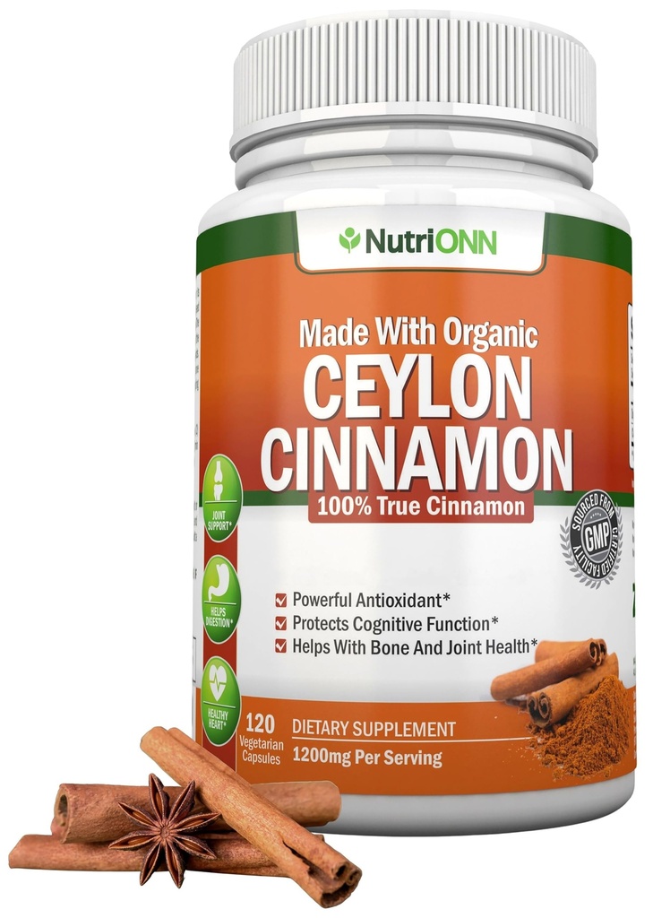 Cynamon organiczny 1200 mg 124; 120 Kapsułek wegańskich 124; True Cinnamomum verum ze Sri Lanki 124; Non-GMO, Third-Party Lab Tested, Low Coumarin, GMP Certified