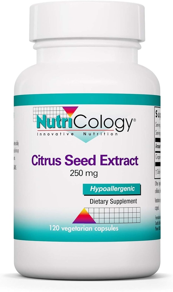 Nutricology Citrus Seed Extract Supplement - Grejpfrut Seed Extract 500mg, Wspomaga funkcję metaboliczną, Nieskażony, Kapsułki wegetariańskie - 120 Count