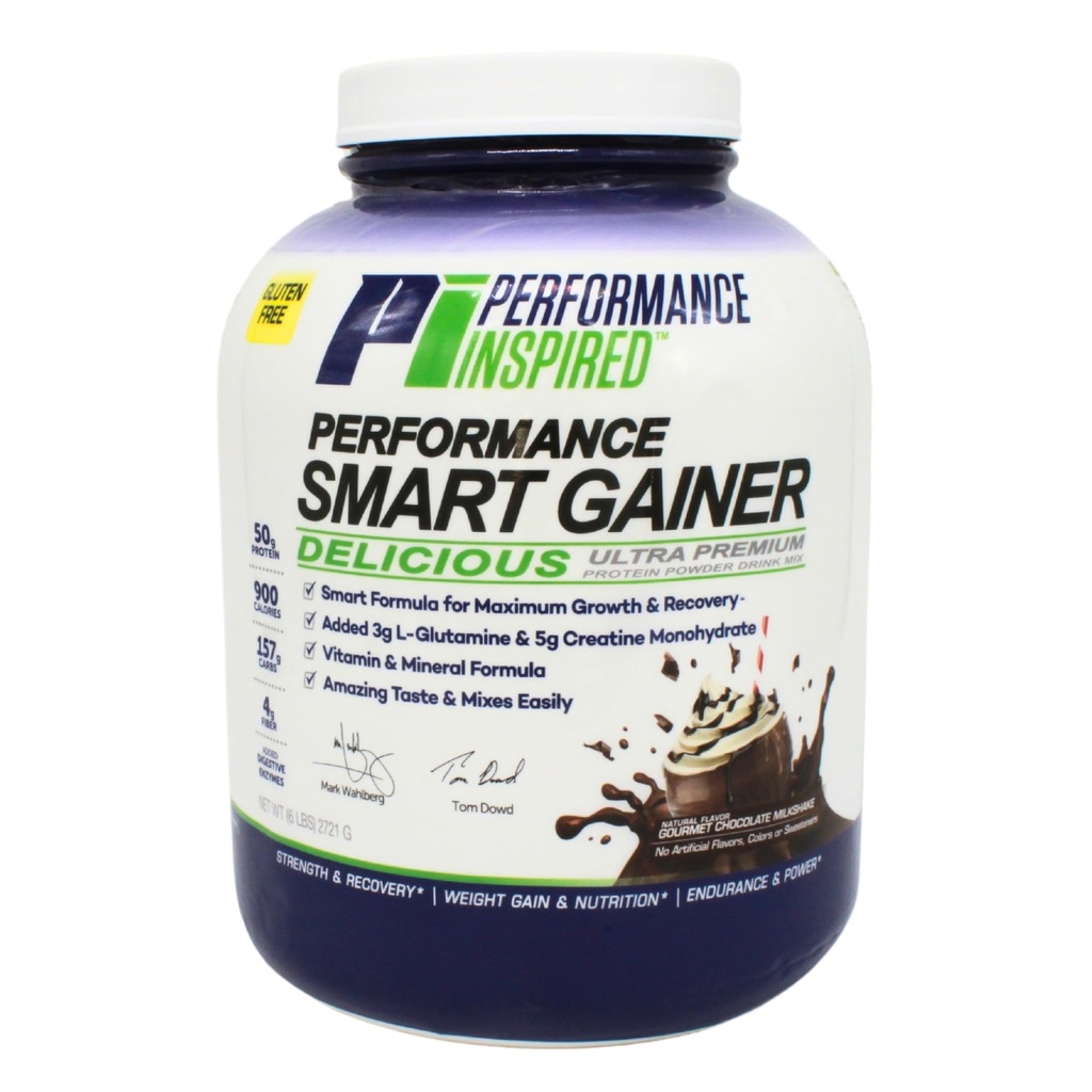 Performance Inspired Nutrition Smart Mass Gainer - Białko 50G, 900 Kalorii, Kreatyna, L- Glutamina i Enzymy Digestive - Odzysk mięśni i wzrost - Czekolada Milkshake - 6 lb