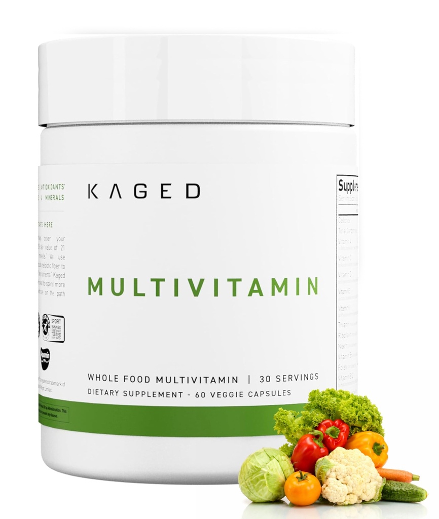 Kaged Multivitamin kapsułki 124; Unflavored 124; Whole Foods Organic Fruits & Vegegies 124; Plant Based Vegan Multivitamina X124; Witamina C, D, E, B12 X124; Suplementy dla mężczyzn i kobiet X124; 30 Servings
