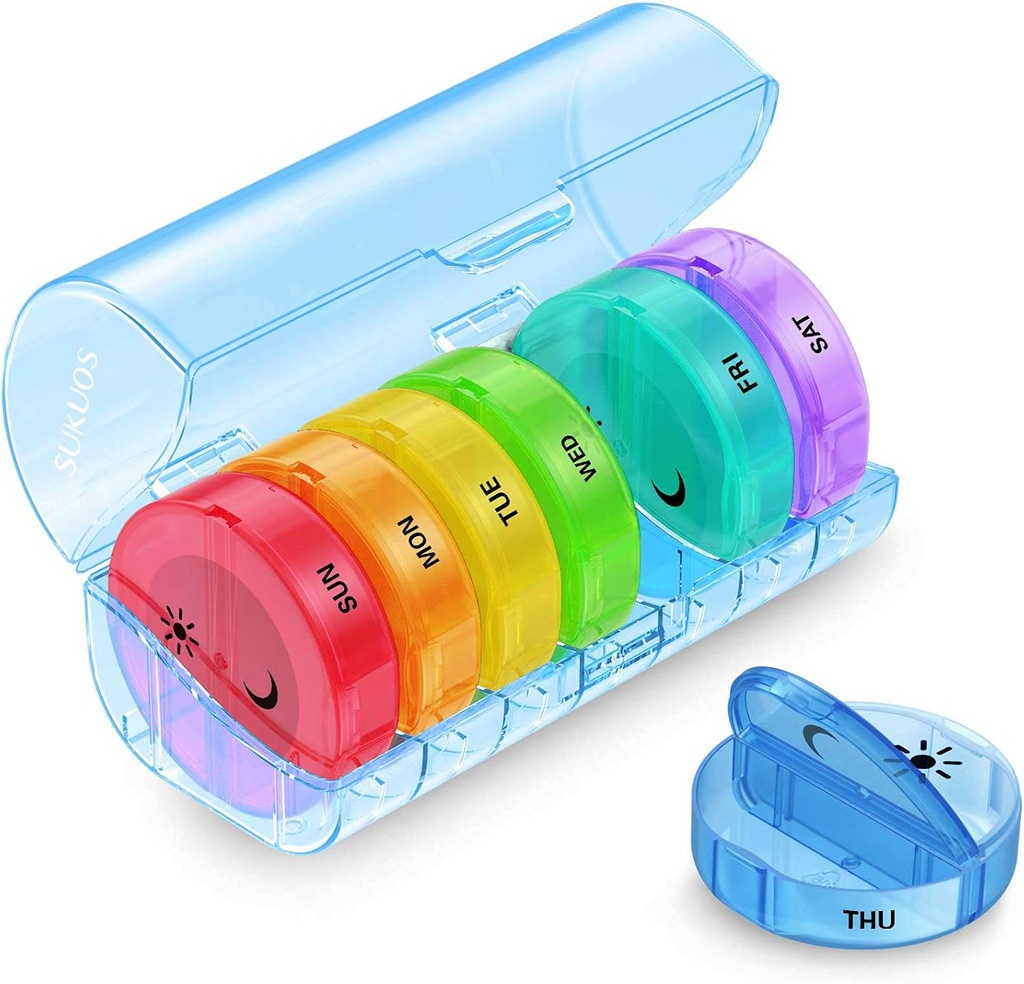 Sukuos Big Weekly Pill Organizator 2 razy dziennie, Codziennie Pill Box 7 Dzień Łatwy do otwarcia z podwójną ochroną, AM PM pill Case for Medicine / Witamina / Olej rybny / Suplementy (niebieski)