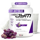 JYM Supplement Science Iso JYM Grape, 90 Kalorii, 100% izolatu białka serwatki, zero tłuszczu, zero cukrów, mikses klarowny, dla kobiet i mężczyzn, 20 Sług