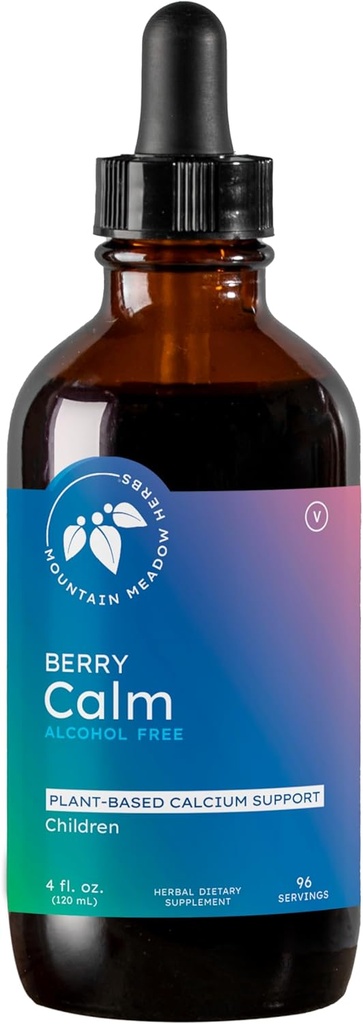 Mountain Meadow Herbs Berry Spokojny dla dzieci - Ziołowy suplement wapnia dla silnych kości, zębów, Focus & Relaxation, Great Tasting Liquid Formula, 4 oz