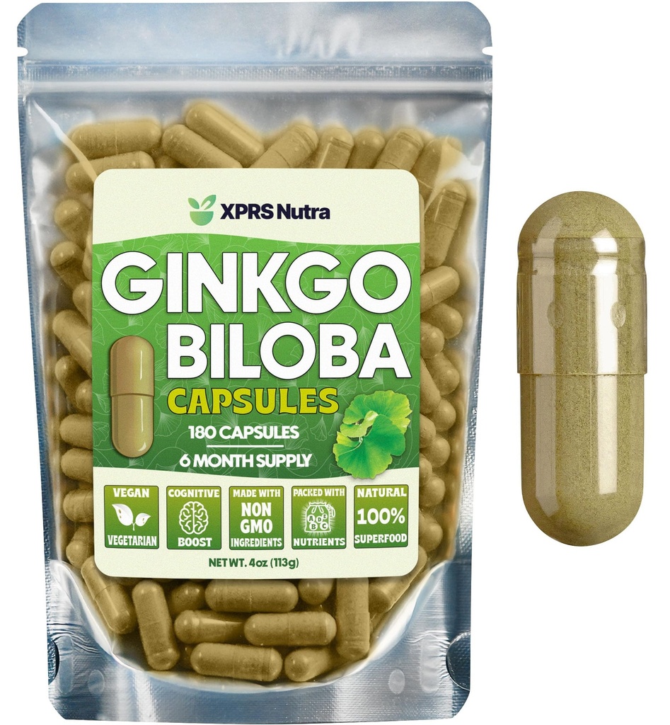 XPRS Nutra Ginkgo Biloba kapsułki - Gingko Biloba Encapsulated Supplements for Cognition - Vegan Friendly Ginkoba Biloba - Immunitet Wzmacnianie Ginkgo Biloba kapsułki - 180 Hrabia