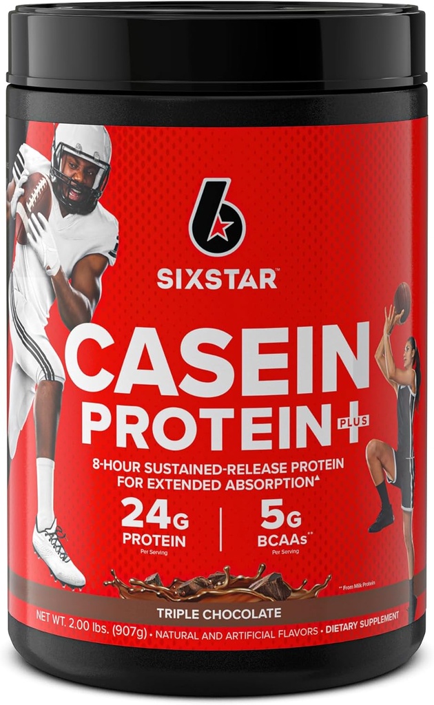 Sześciogwiazdkowy proszek Kazeina Białko elitarne Kazeina Proszek Slow- trawienie Micellar Kazeina Białko Proszek do Mięśnie Zysk Triple Chocolate Protein Proszek, 2 lbs (26 Servings) (Package May Vary)