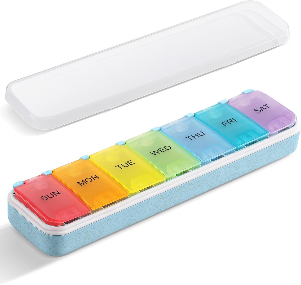Zannaki Fiber Ziarno XL Cotygodniowy Pill Organizator 7 Dzień, Pop Open Big Travel Daily Pill Box, Moisture Proof Tydzień Pill Holder Kontener, Artretyzm Przyjazny lek Case dla suplementu witaminy