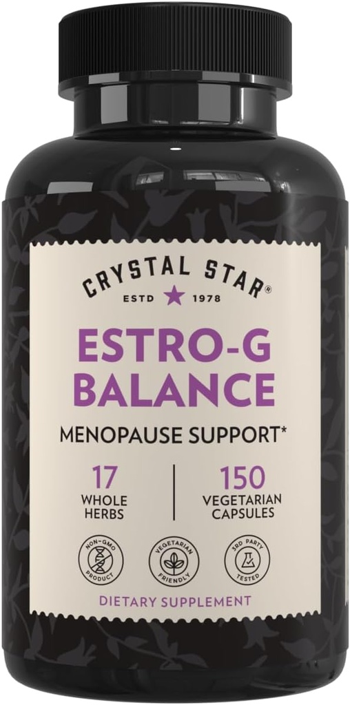 Crystal Star Estro G Balance Supplement (150 Kapsułek) - Herbal Menopauza Wsparcie z Black Cohosh, Rehmannia, Damiana & Licorice - Wegetarianin & Non-GMO