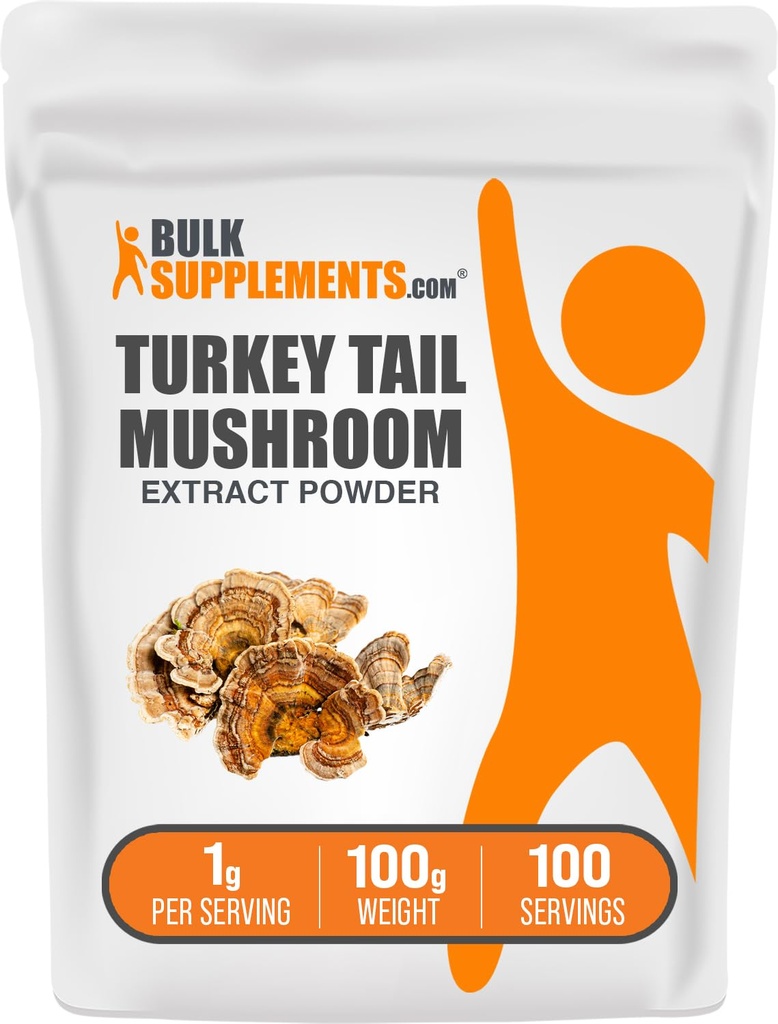 BulkSupplements.com Turcja Tail Mushroom Extract Powder - Coriolus Versicolor Extract, Mushroom Supplement - Vegan & Gluten Free, 1g per Serving, 100g (3.5 oz) (Opakowanie 1)