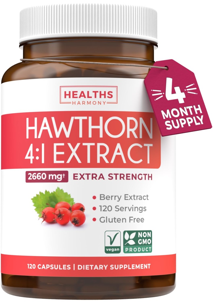 Super Potężny Hawthorn Berry Extract Kapsułki - Hawthorn Berry Supplement Made from Extra Strength Concentrate to Support Heart and Digestive Health - Vegan Non-GMO & Gluten Free (4 Month Supply)