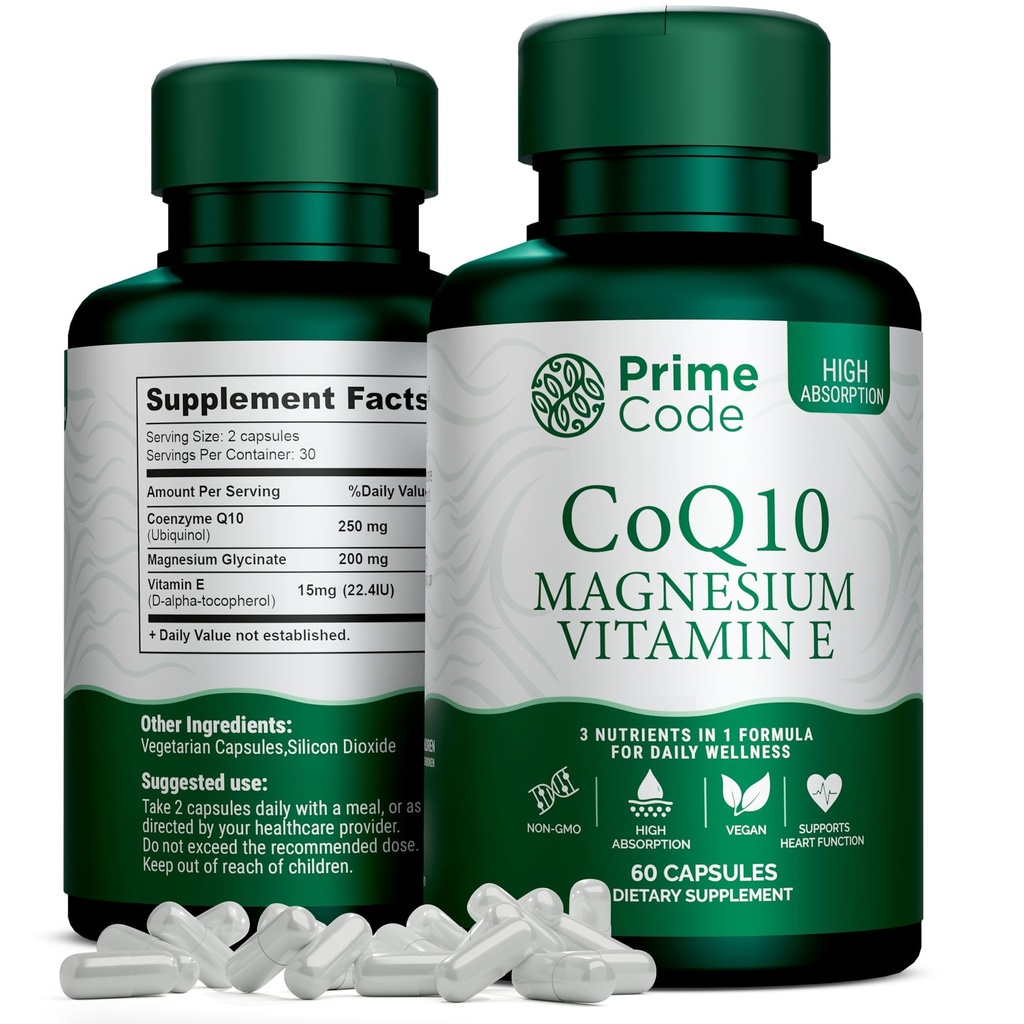 Kod podstawowy [3 składniki odżywcze] CoQ10 250mg z glicynianem magnezu i witaminą E 124; CoQ10 Kapsułki 250mg witaminy 124; Glicynian magnezu 200mg witaminy 124; Witamina E 15mg glikolu magnezu 124; Gluten & Soy wolny 124; Wegan