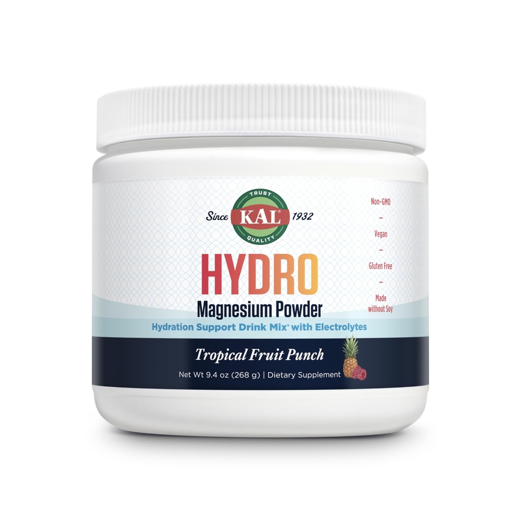 KAL Hydro Magnezu Plus Electrolytes Proszek - Tropikalny Punch Owocowy - Sodu, Chlorek, Suplement potasu - Nawodnienie i energia komórkowa Napoje Mix - Nie cukier - 60- Gwarancja dnia, 50 Służenie, 9.4 OZ