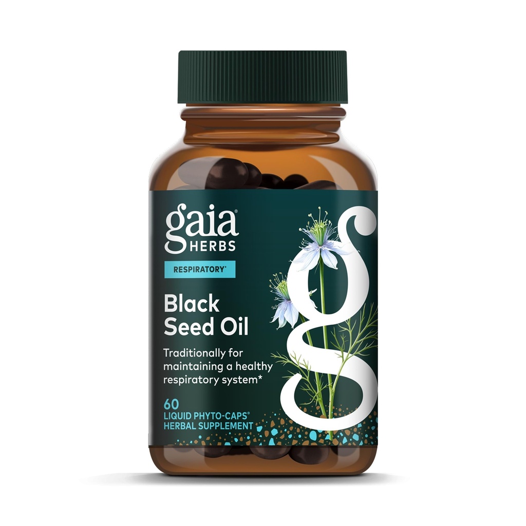 Gaia Herbs Black Seed Oil - Cold- Pressed Kapsułki dla płuc, układu oddechowego i wsparcia przeciwutleniacza - z Organic Nigella Seed Oil - Herbal Supplement - 60 Vegan płynne kapsułki fito- Kapsułki (30- Day Supply)