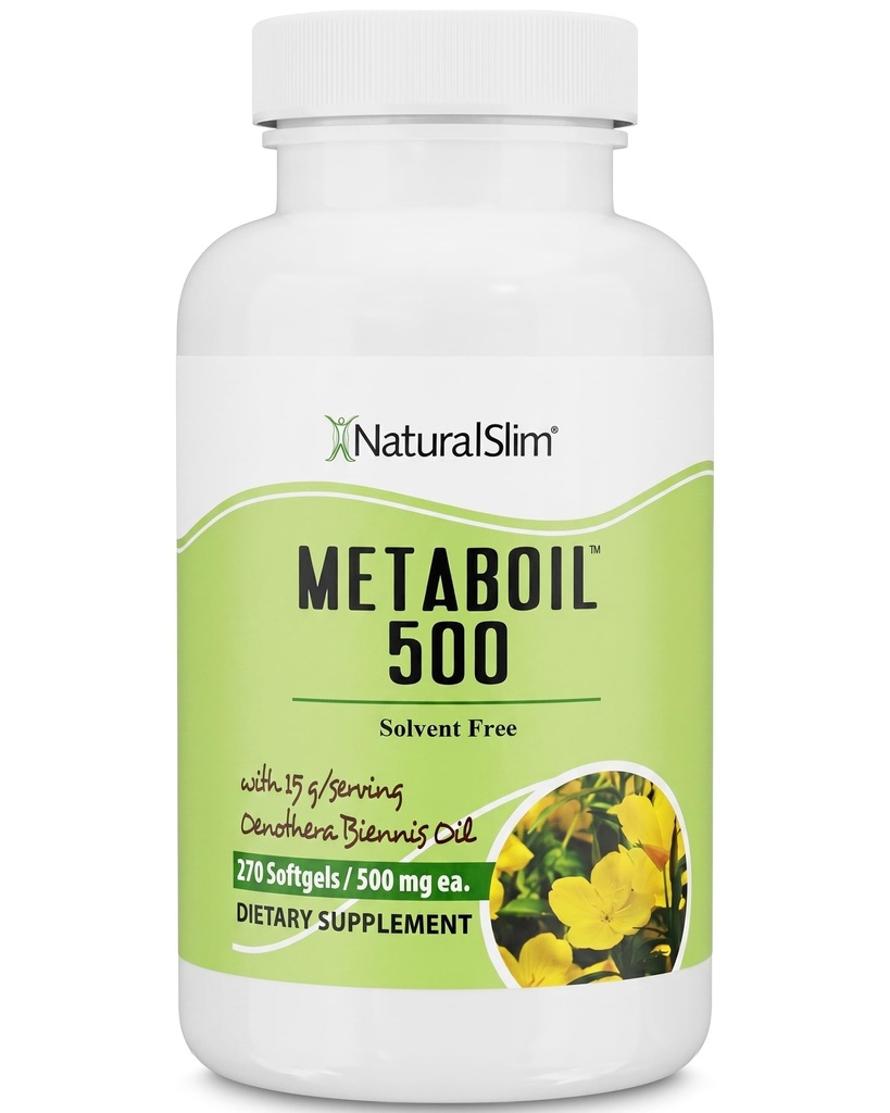 NaturalSlim Wieczór Primrose Oil for Women 1500mg from Cold Pressed Oil - Metaboil 500 GLA Suplement Gamma kwas linolenowy dla zdrowia kobiet, Metabolizm, Heart & Skin Health - 270 Softgels
