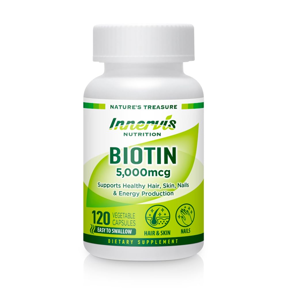 Wysoka moc Biotin 5000mcg - Wspiera zdrowie włosów, skóry i paznokci, 120 Kapsułki wegetariańskie