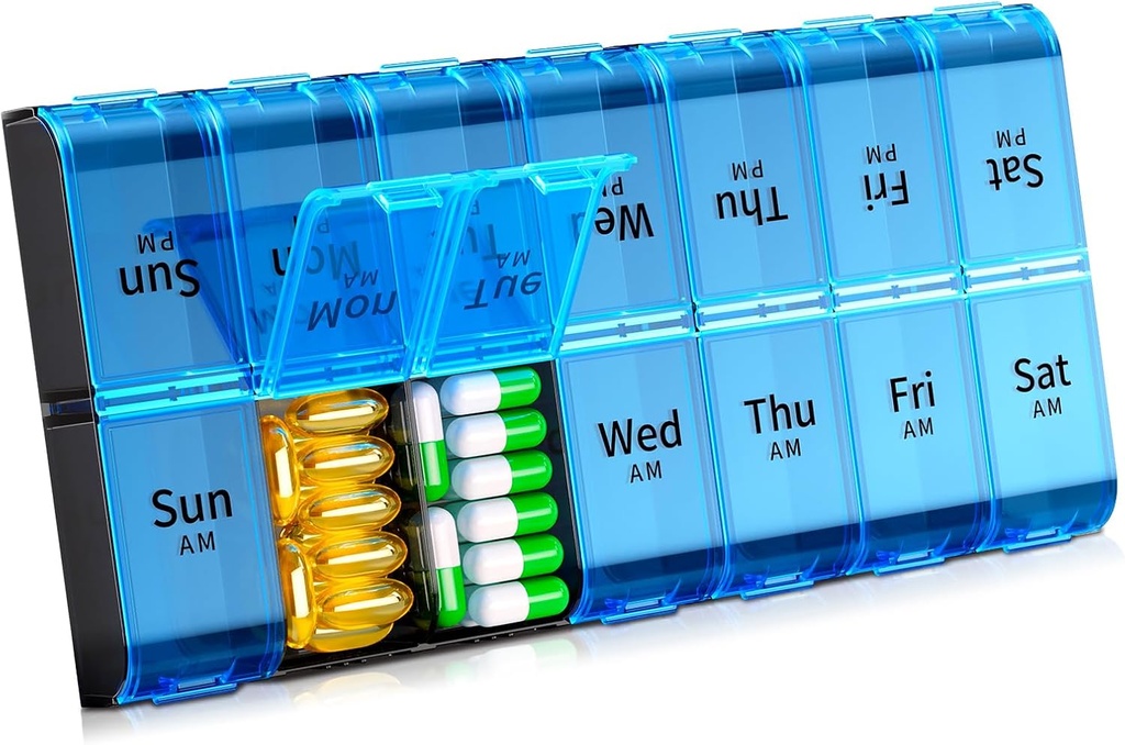 XL Dużych Cotygodniowych Pill Organizator 2 razy dziennie, Extra Big 7 Dzień Pill Box Am Pm, Codzienne Pill Case Organizator Medycyny z 14 Komory, Dzień Night Pill Container do olejów rybnych, Witamina, Suplement