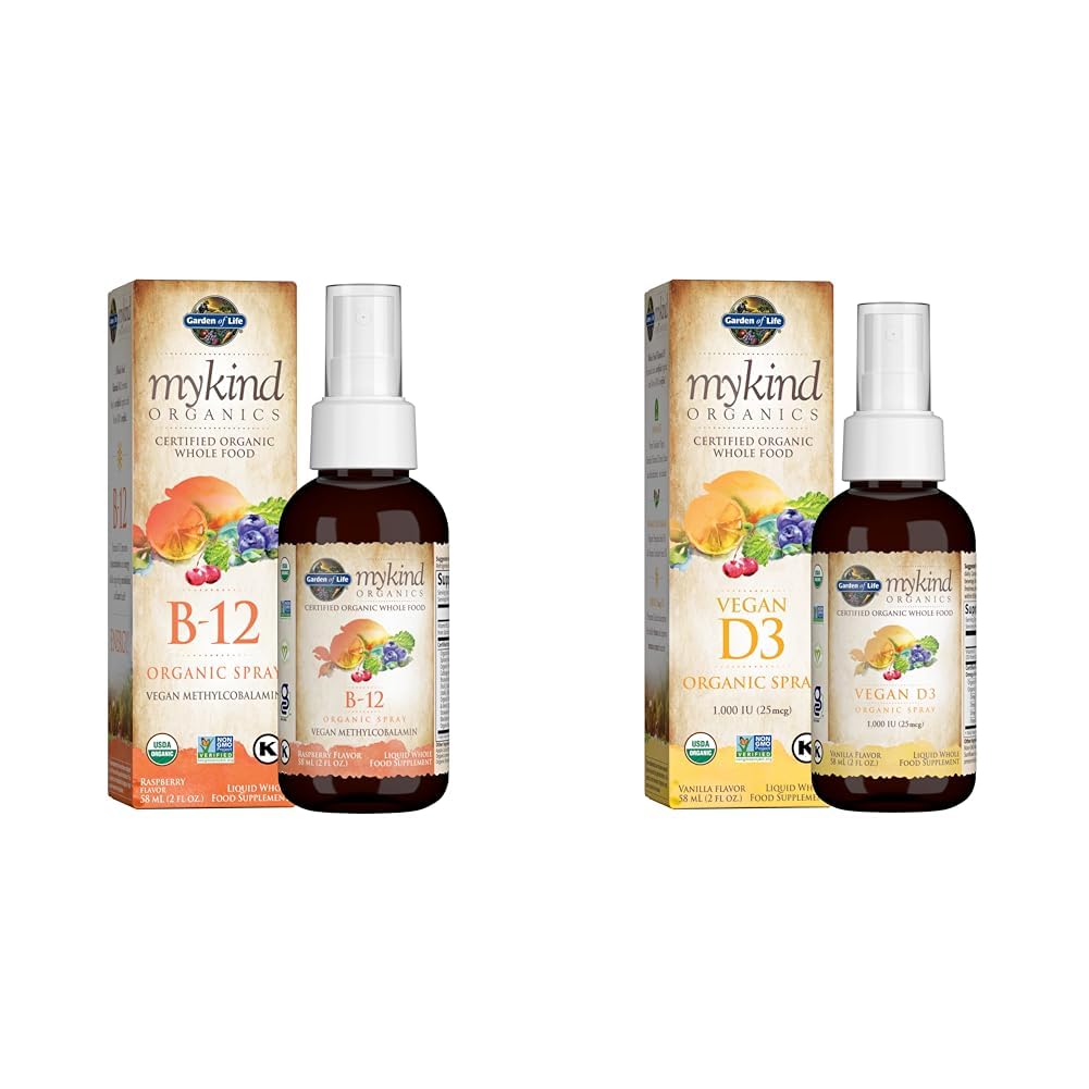 Garden of Life Organics B12 Witamina - Całość żywności B- 12 dla metabolizmu i energii i witaminy D3 Płyn 1000 j.m. na spray