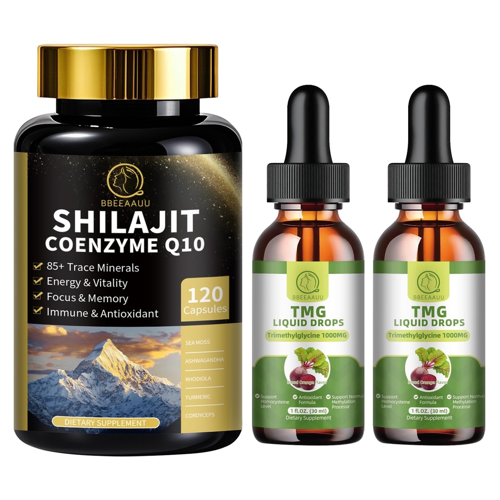 TMG (Trimetyloglicyna) Suplement krople płynne i Shilajit kapsułki z mech morskich