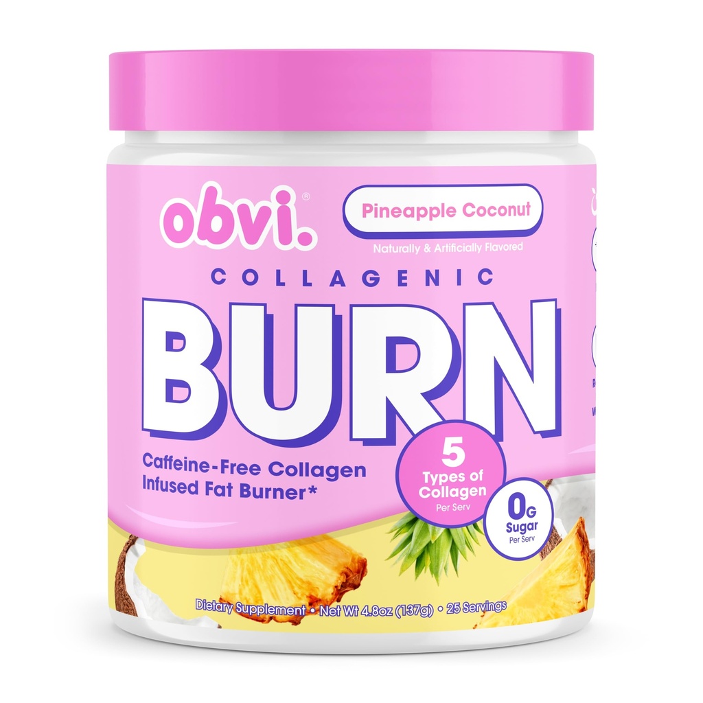 Obvi Collagenic Burn Powder Building 124; Multi- Collagen Peptide Mieszanka z GBB, Ashwagandha & Zielona kawa 124; Ananas Kokosowy, 25 Słupki