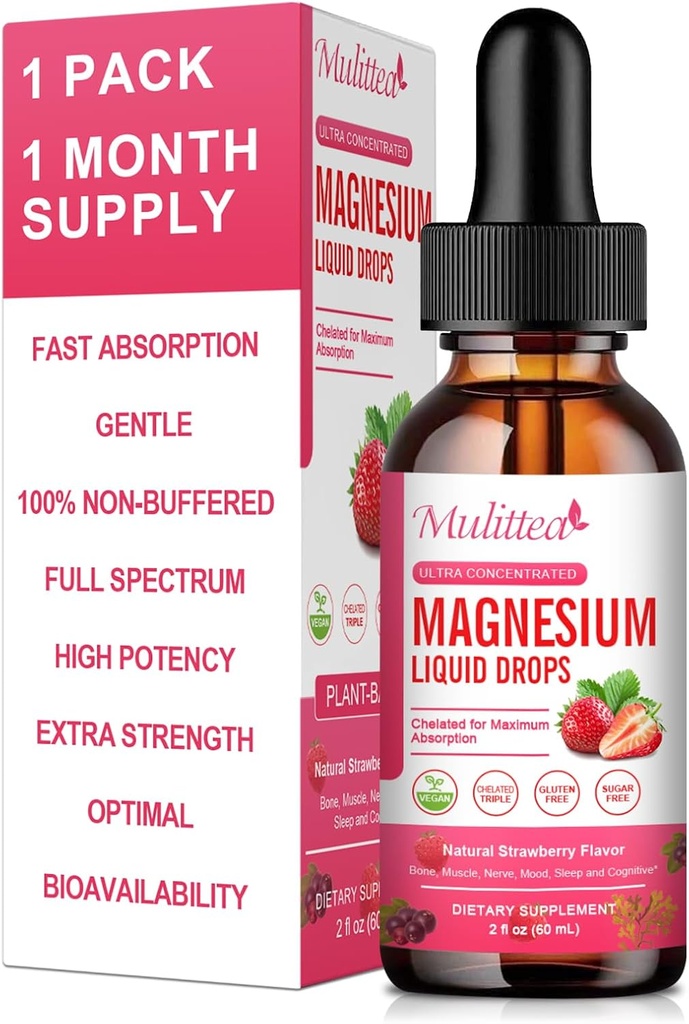 Magnez Glicynian Płyn, Glycynian magnezu o dużej mocy, Cytrynian, Sugar Free Vegan Non-GMO Complex Supplement Promotes Nerv, Relaks, Mięśnie, Wsparcie snu *