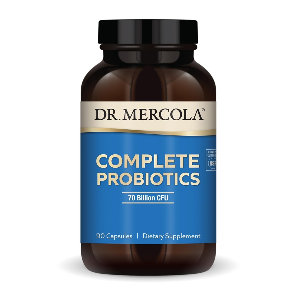 Dr Mercola Complete Probiotyka - 70 Miliard CFU - Wsparcie immunologiczne, pokarmowe i Gut Health - Cechy 10 Cieśnin - Stabilne półki - Bez GMO-, Bez glutenu i Soi - 90 Kapsułki (90 Słupki)