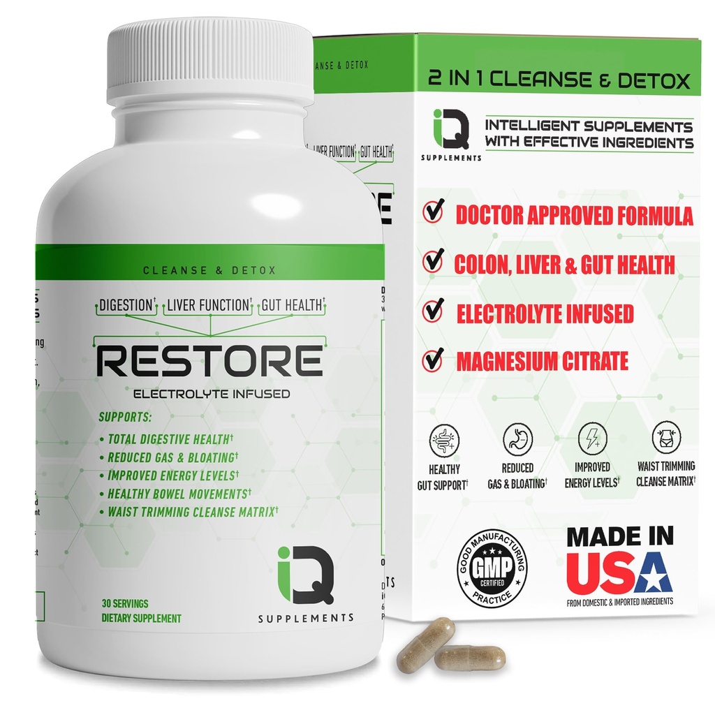 Przywracanie 2 W 1 Colon Cleanse & Detox w / Psyllium - Wspiera trawienie, Blokowanie i Zaparcia Relief dla kobiet i mężczyzn, Gut Detox Cleanse w / Magnezu Infused Colon Cleanser & Detox
