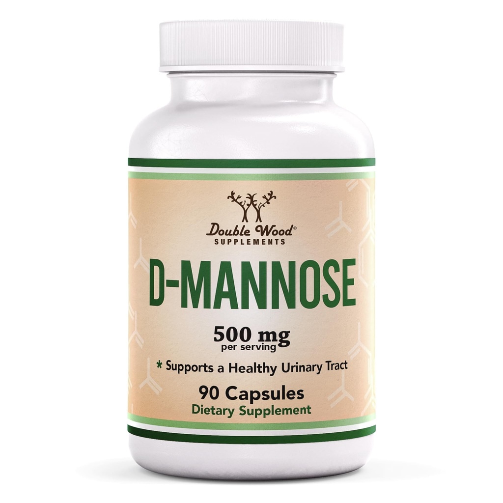 Double Wood Supplements D Mannose 500 mg kapsułki, 90 Count (D- Mannose for Urnary Tract Health and Bladder Linning, Pomaga UTI Prevention) Vegan Safe, Non-GMO, Gluten Free