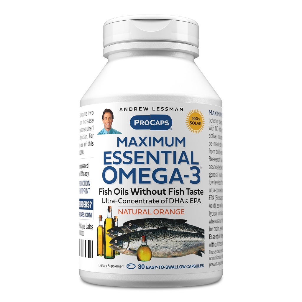 ANDREW LESSMAN Maksymalne podstawowe Omega-3 Orange - 30 Softgels - Ultra- Pure, High Potency Omega-3 Oils. Wysoka DHA, brak żołądka, brak środków trujących, brak rtęci. Małe łatwe do połykania Softgels