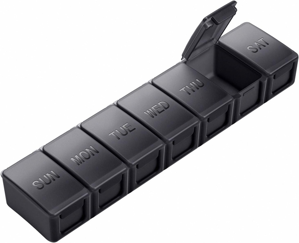 Extra duży pill organizator tygodniowy, KAPENS Codzienne pill case box Duży pojemnik pojemności, 7 dni pill pojemniki do medycyny suplementy witaminy olej rybny, czarny