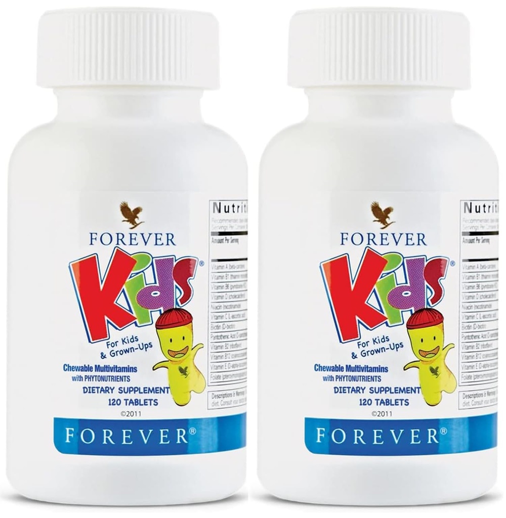 Forever Living - Dzieci Chewable Multivitamin - Smak winogronowy dla zdrowego wzrostu i rozwoju - Brak sztucznych aromatów - 120 tabletek (opakowanie 2)