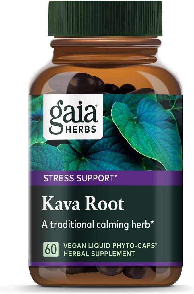 Gaia Herbs Kava Kava Root, Kapsułki w płynie wegańskim, 60 Hrabia - Wspiera równowagę emocjonalną, spokój i relaks, Gwarantowana potencja 75 mg Aktywne kavalaktony