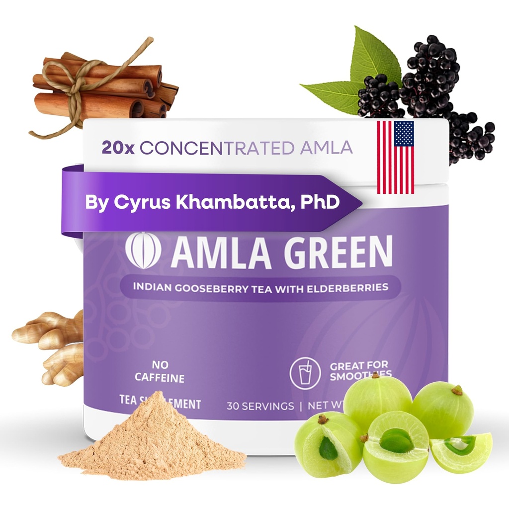 Amla Powder & Immunitet Mieszanka Superfood Suplement z Elderberry, 20x Ultra koncentrat Amla, Wsparcie immunologiczne, Made with Ginger, Cynamon, Peppermint, Indian Gooseberry, Immunitet, 30 Służenie