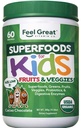 Feel Great USDA Organic Super Zielone Proszek dla dzieci - Cocao Czekoladowy 124; Owoce i warzywa Suplement do 124; Superfood Proszek z Probiotyki & Enzymy spożywcze dla zdrowia spożywczego 124; 60 Dni dostaw