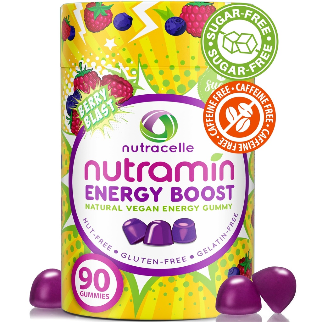 Nutramin Energy Boost witaminy Gummy - Pomiń Kawy i Boost swoją energię, Kawiarnia-wolne, Cukier-wolne, Wegan, B12, Zielona herbata, Ashwagandha, Garcinia Cambogia, Malina Adaptogen - 90