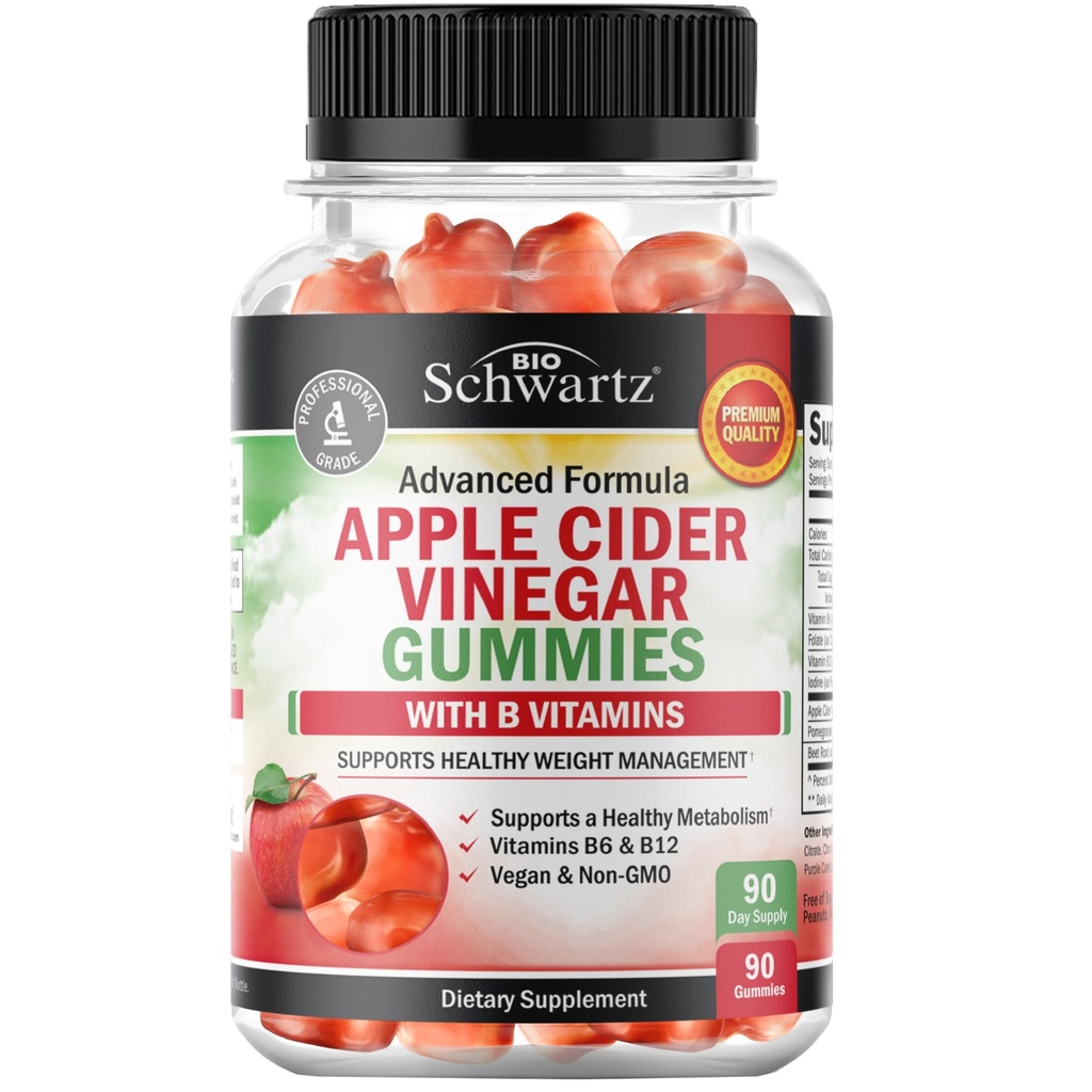Jabłko Cydr Gummies ocet for Weight Loss - ACV Gummies with The Mother for Women & Men - Energy Boost Bloat Digestive & Immune Support - Witamina B12 B6 B 9 Kwas foliowy - Vegan Detox Cleanse -90Ct