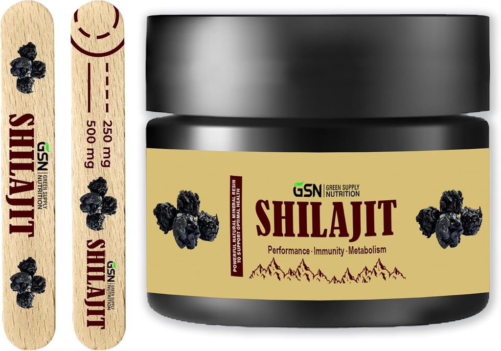 Zielony Supply Organic Shilajit Resin 30g: Pure Himalayan Mieszanka 85 + Ślady minerałów i kwasu Fulvic - 600mg Maksymalna moc dla zwiększenia energii i wsparcia immunologicznego, 50 Służenia