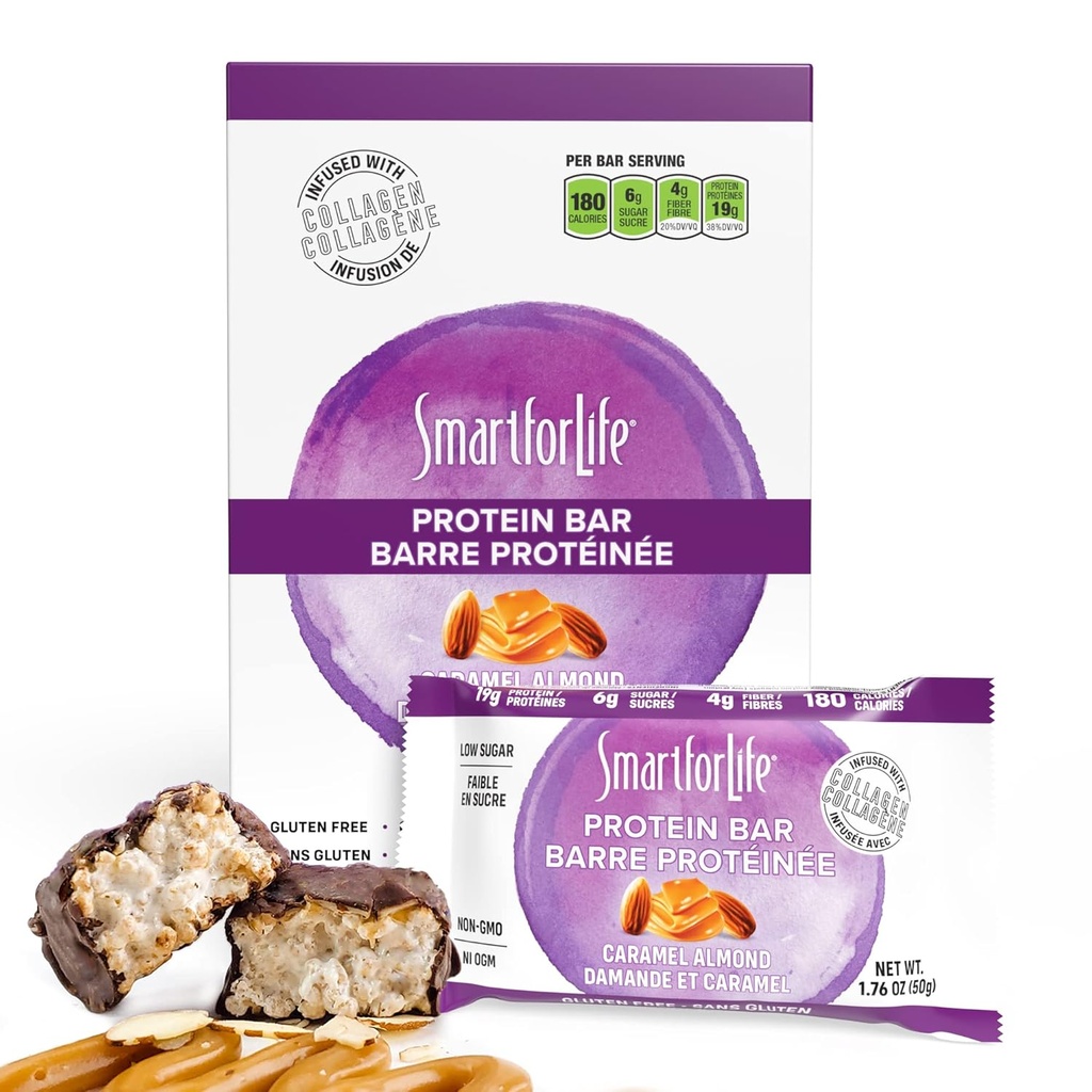 Smart for Life High Protein Bars - Karmel Almond - Chrupiące 19g Protein Bary - 12 Barów - Przekąski z białka - Karmel Protein Bar